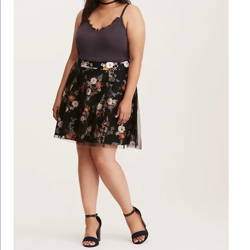 Torrid Mesh Overlay Black Floral Tulle Skater Skirt